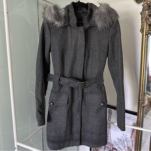 French Connection Belted Gray Coat with Hood